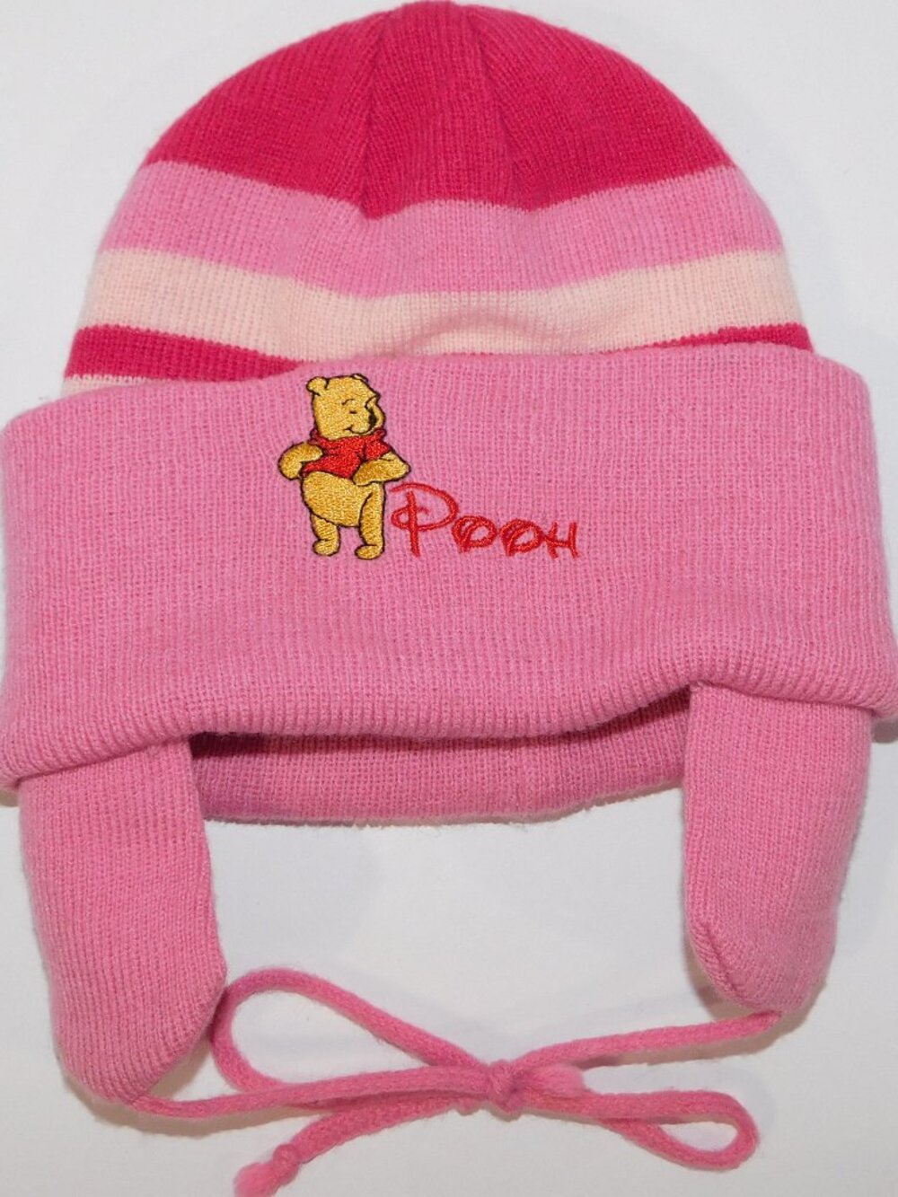 Disney Winnie the Pooh Pink Striped Knit Winter Hat Baby Girl 0-24 Months 24M